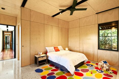 Kids Pod by Mihaly Slocombe Finished Plywood, Plywood Interior, Plywood Walls, Pine Plywood, Melbourne House, Plywood Panels, House Extensions, Concrete Floors, Plywood