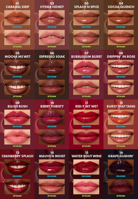 Lip I.V. Hydrating Lip Gloss Stain | NYX Professional Makeup Nyx Gloss Swatches, Lip Gloss Ideas On Lips, Nyx Lip Iv Swatches, Best Nyx Lip Combos, Lip Combos Drugstore, Nyx Lip Combo, Nyx Swatches, Nyx Lipgloss, Nyx Gloss