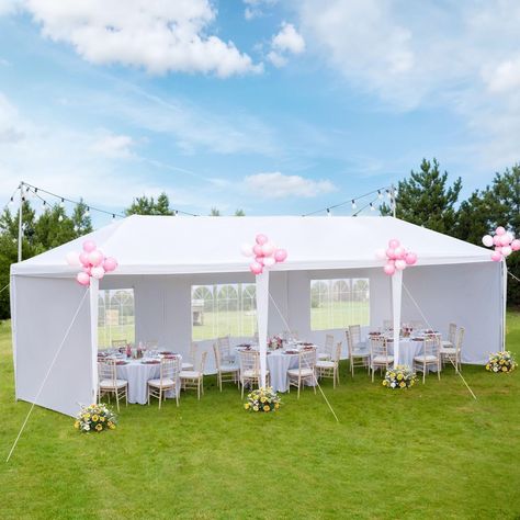 Outside Party Decorations, Tents For Parties, Party Tent Wedding, Backyard Baby Showers, Tent Event, Window Walls, Party Canopy, Backyard Graduation Party, Backyard Tent