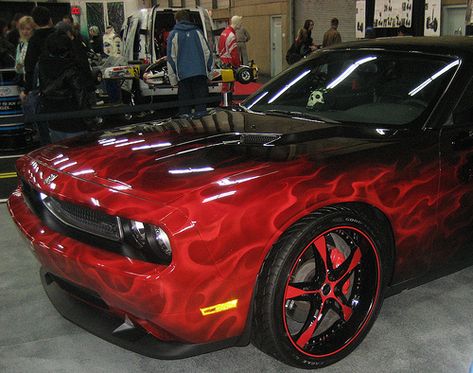 Custom Dodge Challenger | blondy | Flickr Ghost Flames, Car Paint Jobs, Dodge Muscle Cars, Mopar Cars, Custom Muscle Cars, Nissan Gt, Nissan Gt-r, Red Car