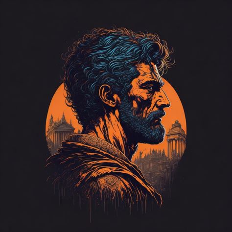 Stoicism Profile Picture, Stoic Profile Picture, Philosophy Illustration Art, Philosophy Profile Picture, Stoic Illustration, Greek Methodology, Marcus Aurelius Art, Stoic Art, Greek Figures