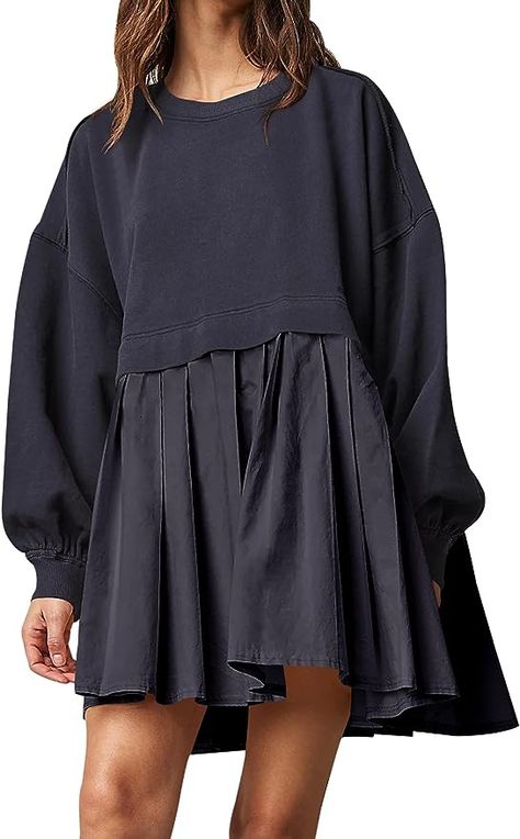 Ugerlov Womens Oversized Sweatshirt Dress Long Sleeve Crewneck Pullover Tops Relaxed Fit Sweatshirts Mini Dress at Amazon Women’s Clothing store Sweatshirts Graphic, Sweatshirts Crewneck, Oversized Sweatshirt Dress, Womens Oversized Sweatshirts, Sweatshirts Vintage, Aesthetic Sweatshirt, Fall Pullover, Color Block Maxi Dress, Pleated Jumpsuit