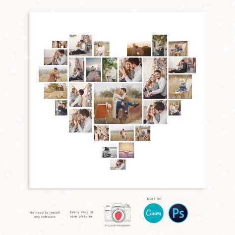 Heart Collage Template, Heart Photo Collage Template, Custom Gifts For Boyfriend, Photo Collage Ideas Gift, Outdoors Scrapbook Layouts, Wall Frame Ideas, Heart Shaped Collage, Heart Shapes Template, Heart Shaped Photo Collage