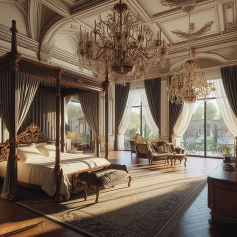 Asian Design Interior, Castle Bedrooms, Anime Castle, Dollhouse Bedding, Mansion Bedroom, Castle House Design, Royal Room, Royal Bedroom, Fancy Bedroom