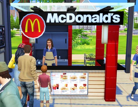 Functional McDonald's Custom Stall | Insimnia on Patreon Sims 4 School, The Sims 4 Pack, Sims 4 Jobs, Sims 4 Restaurant, Quarter Pounder, Sims 4 Nails, Sims 4 Expansions, Tumblr Sims 4, Sims 4 Cc Folder