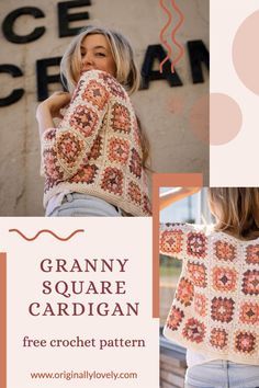 Jaket Crochet, Crochet Cardigan Tutorial, Granny Square Cardigan, Square Cardigan, Crochet Cardigan Pattern Free, Granny Square Crochet Patterns Free, Crochet Sweater Pattern Free, Cardigan Crochet, Crochet Square Patterns