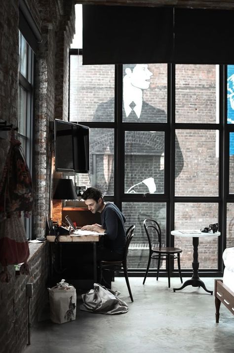 Exposed Brick Walls, Loft Living, Design Hotel, Industrial Loft, Industrial House, A Desk, Exposed Brick, 인테리어 디자인, Interior Architecture Design