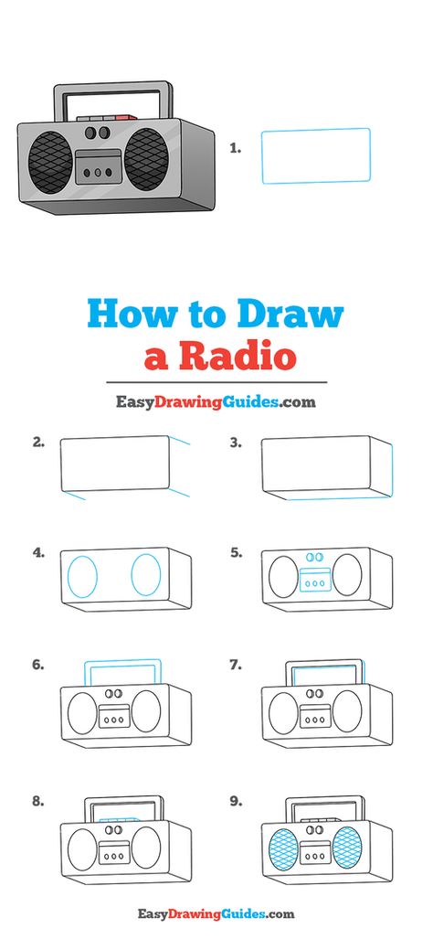 Radio Drawing Lesson. Free Online Drawing Tutorial for Kids. Get the Free Printable Step by Step Drawing Instructions on https://easydrawingguides.com/how-to-draw-a-radio/ . #Radio #LearnToDraw #ArtProject Boom Box Drawing Easy, Old Radio Drawing, Boombox Drawing, Speaker Drawing, Radio Drawing, Direct Drawing, Draw Objects, Easy Drawing Guides, Shirt Cake