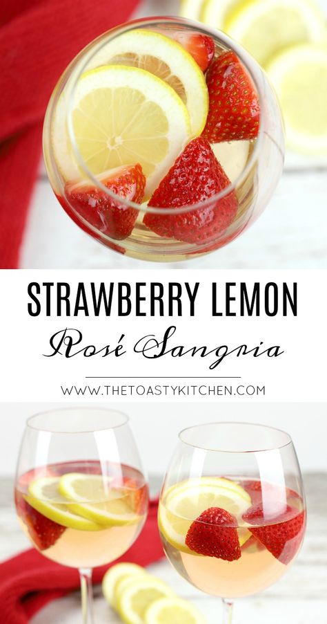 Strawberry Rose Sangria, Rose Sangria Recipes Easy, Lemon Sangria, Rosé Sangria, Strawberry Sangria, Easy Alcoholic Drinks, Rose Sangria, Alcholic Drinks, Party Drinks Alcohol