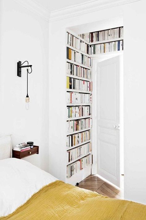 Book Storage Ideas for the Bedroom | Apartment Therapy Small Space Book Storage, Small Parisian Apartment, Home Library Diy, Bookshelf Inspiration, Interior Design Minimalist, Zen Bedroom, Decor Studio, Bedroom Remodel, Bookshelf Design