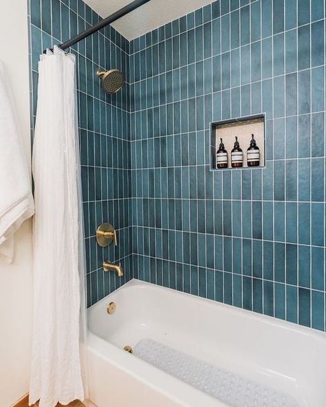 Light Blue Shower Tile, Blue Shower Tile, Bedrosians Tile, Shoji White, Bathroom Farmhouse, Mid Century Modern Bathroom, Bath Inspiration, Bathroom Farmhouse Style, Matte Ceramic