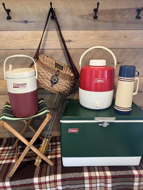 Vintage Camp Party, 80s Camping, Chai Cart, Vermont Cabin, Vintage Camping Gear, Summer Camp Aesthetic, Manifest Board, Lake Cabin Decor, Coleman Camping