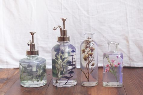 A Pretty Update To Your Bathroom Venice Apartment, Diy Soap Dispenser, Soap Dispenser Diy, Flower Bottle, House Decorations, Trendy Bathroom, Soap Pump, Bathroom Soap Dispenser, Dream Living