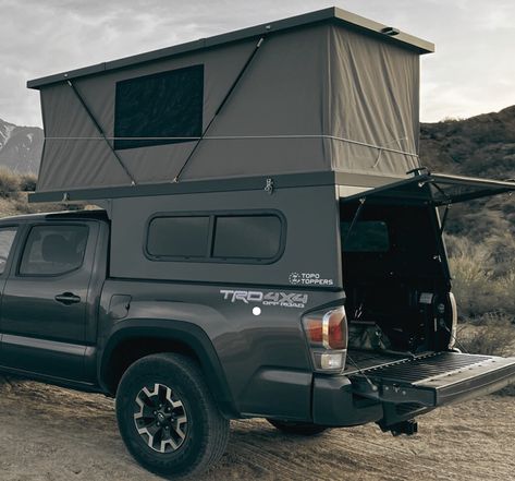 Camper Topper Truck Camping, Pickup Truck Tent Camping, Truck Shell Camper, Tacoma Tent Truck Camping, Truck Camper Shell Camping, Camping Truck Ideas, Truck Pop Up Camper, Camper Truck Off Road 4x4, Truck Shell Camping