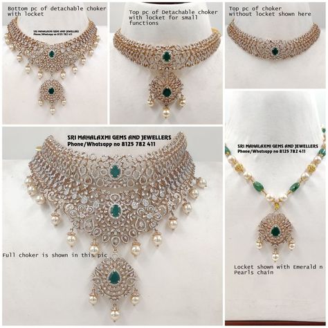 Detachable Jewellery, Emerald Choker, Diamond Jewellery Designs, Diamond Jewlery, Diamond Necklace Indian, Wedding Jewellery Designs, Indian Diamond Jewellery, Bridal Diamond Necklace, Diamond Pendants Designs