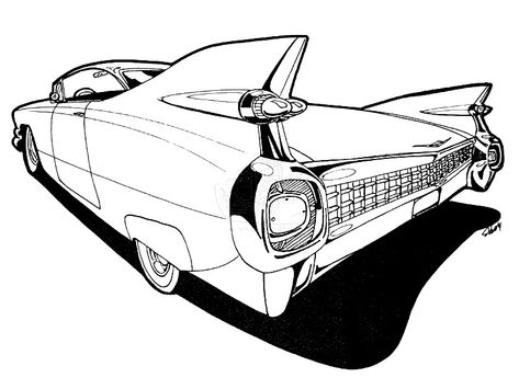 1959 Cadillac Drawing Classic Car Drawing, Cadillac Tattoo, Classic Cars Drawing, Cadillac Tattoo Designs, Classic Car Sketch, Old Car Drawing, Classic Cars Sketch, Classic Car Drawing Vintage, 50s Car Drawing