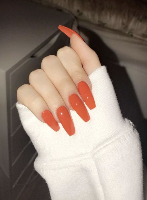 ♡Follow: Moonface712 for more♡ Orange Nail Designs, Pastel Nails, Orange Nails, Dark Orange, Nail Shapes, Best Acrylic Nails, Long Acrylic Nails, Gorgeous Nails, Cute Acrylic Nails