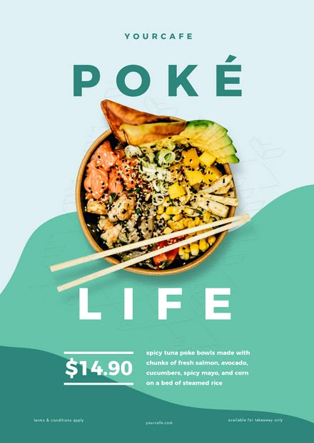 Poke Bowl Top View Promotion Template - Easil Food Post Ideas, Food Poster Design Layout, Food Poster Ideas, Food Promotion Design, Food Design Poster, Food Promotion Poster, Post Design Ideas, Desain Merek, Food Posters