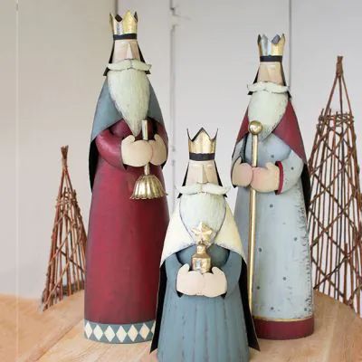 MAJESTIC GLOW | Shop Sales Events Antique Farmhouse We Three Kings, Three Kings, Religious Christmas, December Daily, Painted Metal, Antique Farmhouse, Nativity Set, Bottle Art, Holiday Design