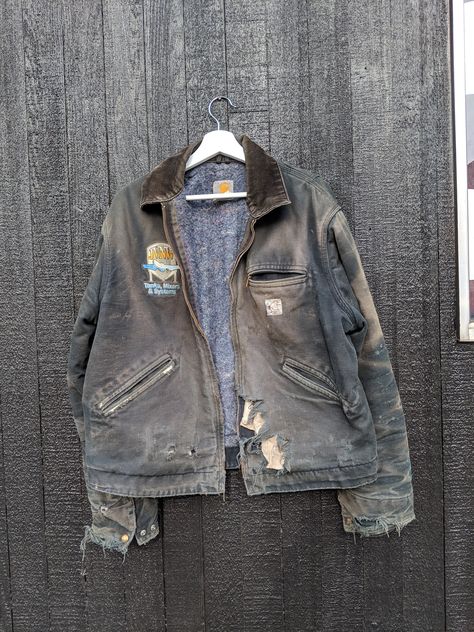 Jeans Jacket Aesthetic, Teacher Core, Dirty Jeans, Old Jacket, Jacket Aesthetic, Marvel Retro, Etro Men, Creative Chaos, Carhartt Detroit Jacket