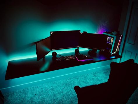 Floating Desk Gaming Setup, Floating Gaming Desk, Macbook Pro Setup, Boys Bed, Desk Gaming, Clean Workspace, Advertising Technology, Floating Desk, Sleek Furniture