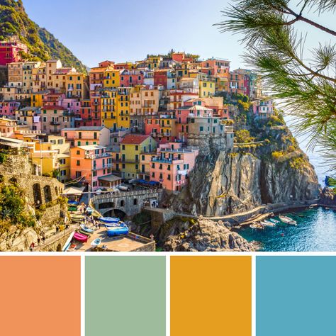 THE AFASHIONADA: Color Palette: CINQUE TERRE, ITALY Italian Color Palette, Mediterranean Color Palette, House Color Palettes, Color Schemes Colour Palettes, Cinque Terre Italy, Mediterranean Design, Summer Color Palette, Spanish Style Homes, House Color