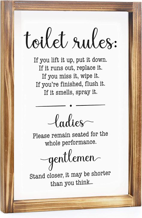 Guest Bathroom Wall Decor, Signs For Bathroom, Rustic Farmhouse Bathroom Ideas, Sign For Bathroom, Bathroom Rules Sign, Farmhouse Bathroom Accessories, Toilet Rules, Bathroom Decor Signs, Bath Sign