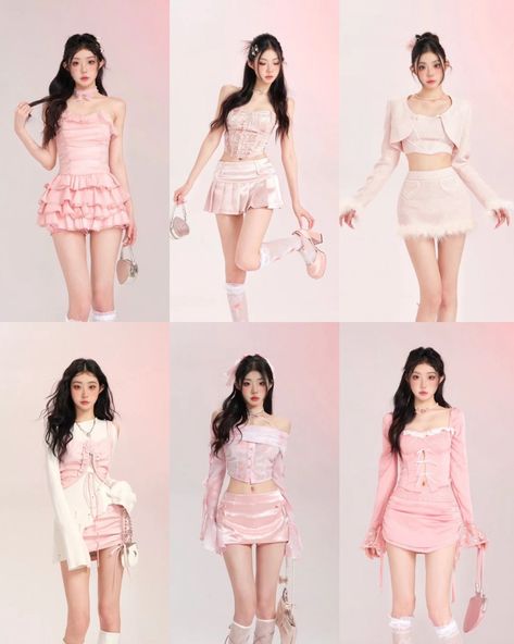 Cute Popstar Outfits, Pastel Performance Outfit, Pink Popstar Outfit, Pink Kpop Concert Outfit, Girlypop Outfits, Pink Outfits Concert, Pink Performance Outfit, Girly Concert Outfit, Pink Stage Outfits