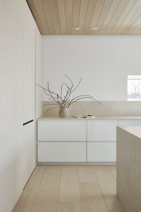 Studio Author Ensuite Vanity, Modern Minimalist Kitchen, Upholstered Walls, Minimalist Kitchen Design, Minimalist Kitchen, Riga, Kitchen Space, 인테리어 디자인, White Kitchen