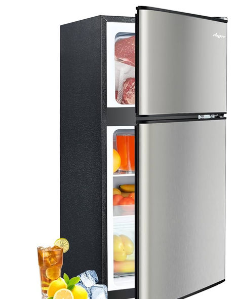 3.2 Cu.Ft Mini Fridge with Freezer, 2 Door Compact Refrigerator, Small Fridge with 7 Level Thermostat & LED Light, Small Refrigerator with Freezer for Bedroom, Office, Dorm, Silver Best Mini Fridge, Cool Mini Fridge, College Needs, Attic Decor, Small Fridge, Mini Fridge With Freezer, Shelves For Bedroom, Removable Shelves, Small Fridges