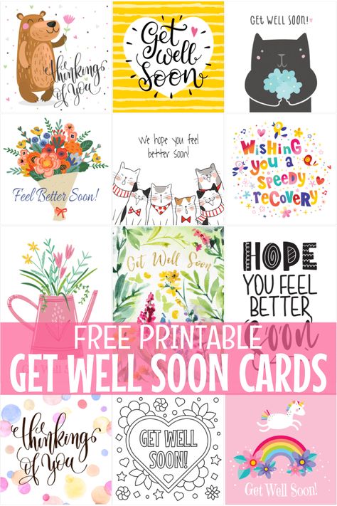 Get Well Soon Cards Get Well Soon Printable Cards Free, Printable Get Well Cards Free, Photo Insert Christmas Cards, Free Get Well Cards, Get Well Cards Handmade, Get Well Soon Cards, Free Printable Valentines Cards, Gift Card Bouquet, Free Printable Christmas Cards