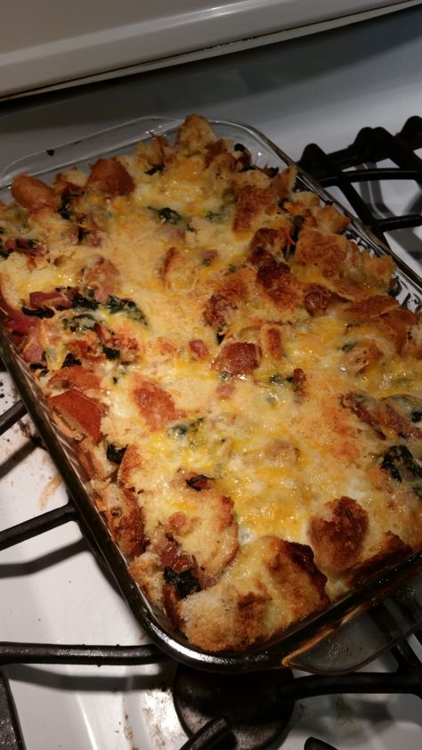 Ham, Spinach, and Cheese Strata – Fun Foodie Family Ham Carbonara Recipe, Spinach Strata, Strata Recipes Breakfast, Cook Fresh Spinach, Easy Carbonara Recipe, Cooking Crab Legs, Cheese Strata, Best Ina Garten Recipes, Strata Recipes