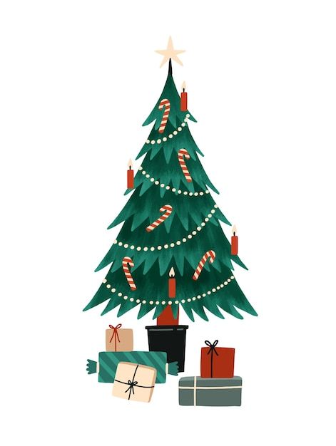 Happy Christmas Illustration, Christmas Tree Vector Art, Stylized Christmas Tree, Christmas Trees Illustration, New Year Card Illustration, Christmas Tree Illustration Vector, Xmas Tree Illustration, Retro Christmas Illustration, Sapin Illustration