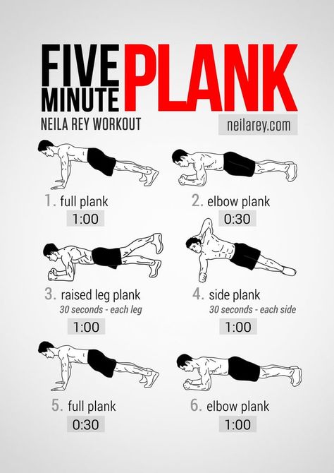 Image Five Minute Plank, Planks Exercise, One Week Workout, Neila Rey Workout, Pinterest Workout, Muscle Abdominal, Workout Routine For Men, Plank Challenge, Workout Posters