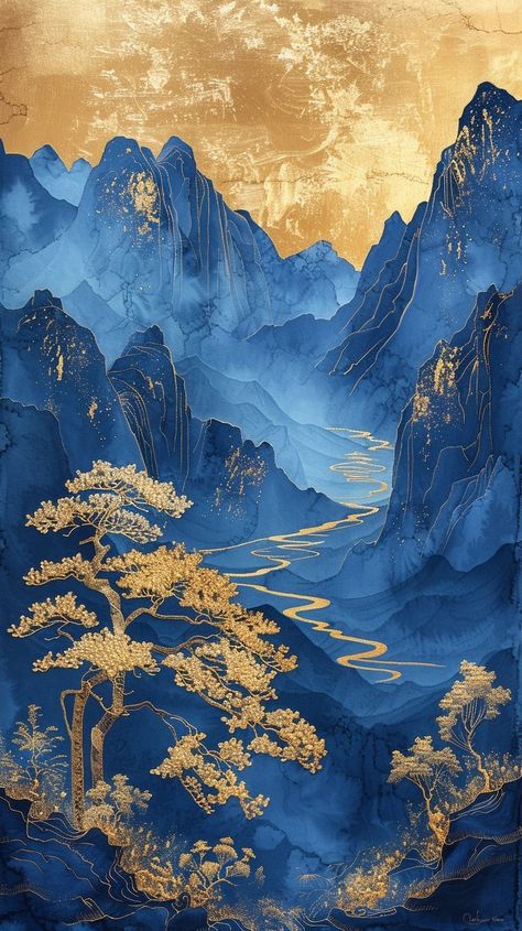 Chinese Mountain Art, Blue Chinese Aesthetic, Asian Art Wallpaper, Chinese Landscape Art, Place Aesthetic, Mother Earth Art, Chinese Background, Chinese Wallpaper, Aesthetic Architecture