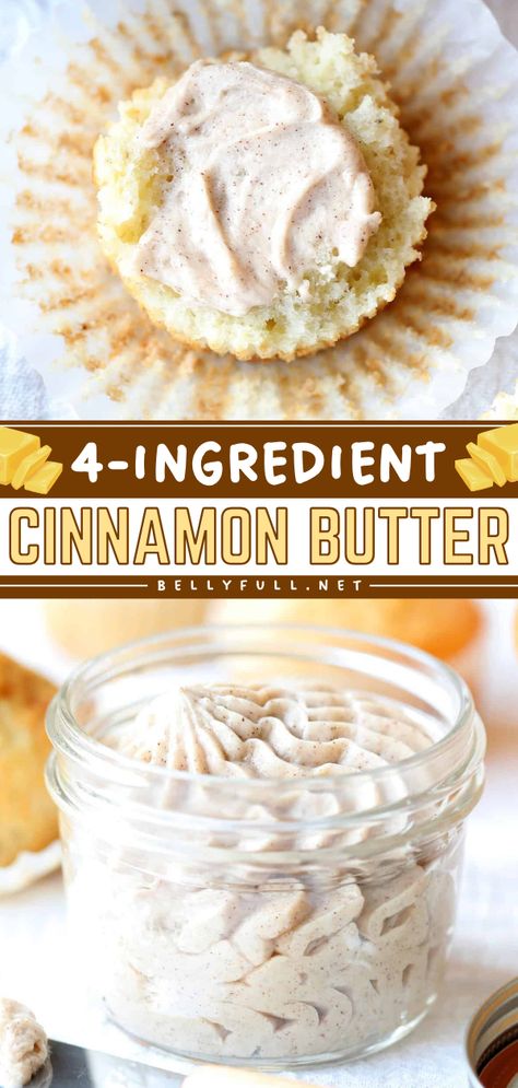 Love DIY condiments? Learn how to make Cinnamon Butter! Using just 4 ingredients, you can whip up this Texas Roadhouse copycat that tastes so delicious. Save this flavored butter recipe and enjoy spreading this easy homemade staple! How To Make Cinnamon Butter, Cinnamon Butter Recipe, Diy Condiments, Butter Recipes Homemade, Flavored Butters, Honey Butter Recipe, Cinnamon Honey Butter, Healthy And Unhealthy Food, Favorite Recipes Chicken