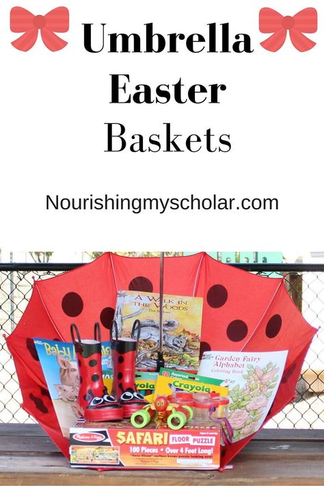 Umbrella Easter Basket, Unique Umbrella, Creative Easter Baskets, Candy Easter Basket, Vegan Easter, Traditional Easter, Easter Basket Ideas, Kids Easter Basket, Easter Basket Diy