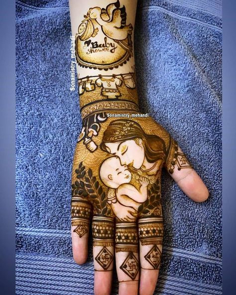 Creative Mehandi Designs, Ahoi Ashtami Mehndi Designs, 1st Anniversary Mehendi Designs, Baby Shower Figure Mehndi, Srimantham Mehendi Designs, Beby Savar Mehndi, Godbharai Mehendi Designs, Baby Shower Henna Design, Pregnancy Mehndi Design