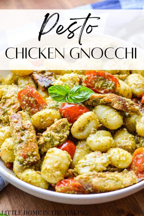 If you're looking for healthy gnocchi recipes, you HAVE to try this easy weeknight meal: Pesto Chicken Gnocchi. This easy gnocchi recipe is made with chicken breasts, pesto, and cherry tomatoes. An easy dinner idea that is perfect for last minute dinners, and reheats great: perfect for meal prep! This gnocchi pesto recipe is fresh, flavorful, and is great for including in your weekly healthy meal plan. Chicken Pesto Gnocchi Recipe, Pesto Chicken Gnocchi, Weekly Healthy Meal Plan, Healthy Gnocchi Recipes, Healthy Gnocchi, Easy Gnocchi Recipe, Easy Pesto Chicken, Gnocchi Recipes Healthy, Easy Gnocchi