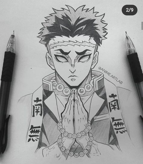 Gyomei Himejima, Anime Drawing Sketches, Naruto Sketch Drawing, Naruto Sketch, Best Anime Drawings, Anime Boy Sketch, Anime Drawing Books, Seni Dan Kraf, Anime Canvas Art