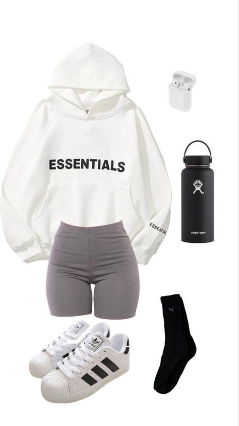 #workout #outfitideas #athleisurestyle #outfitgoals #bikershorts #adidasshoeswomen #hydroflask #blacksocks #whitehoodie #hoodieoutfit #hoodie #oversized #outfitideasforwomen Hoodie With Biker Shorts, Grey Cycling Shorts Outfit, Shorts Hoodie Outfit, Hoodies And Biker Shorts, Oversized Hoodie And Biker Shorts Outfit, Oversized Hoodie And Shorts Outfit, Hoodie Shorts Outfit, Legging Shorts Outfit, Oversized Hoodie Biker Shorts