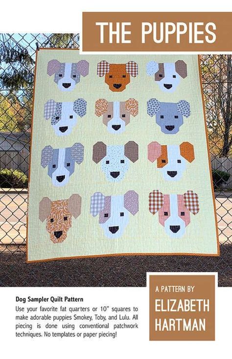 Ready for some quilted puppy dog fun?  Then look no further than this adorable puppy dog pattern that you can purchase over on Etsy.  The pattern is from Elizabeth Hartman. Fat quarter and layer cake friendly, you can’t help but … Read More... Elizabeth Hartman Quilts, Elizabeth Hartman, Puppy Baby, Baby Quilt Ideas, Dog Quilts, Sampler Quilts, Pdf Quilt Pattern, Animal Quilts, Patchwork Quilt Patterns