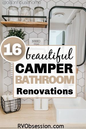 Bohemian Camper Remodel, Rv Bathroom Remodel Ideas, Small Trailer Bathroom Ideas, Trailer Tongue Cover Ideas, Camper Renovation Bathroom, Small Camper Bathroom Storage Ideas, Rv Toilet Room Remodel, Cricut Camper Projects, Remodel Camper Ideas