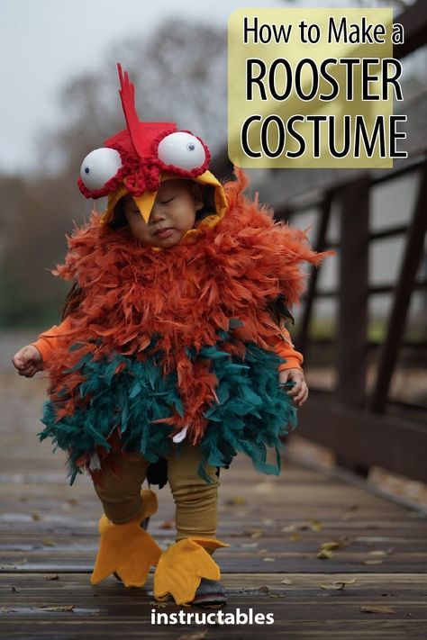 Dress your child up as an adorable rooster for Halloween. Is there anything cuter than a toddler waddling around covered in feather? #costume #kid Costume Homemade, Rooster Costume, Childrens Halloween Costumes, Chicken Halloween, Toddler Boy Halloween Costumes, Chicken Costumes, Baby Kostüm, Hallowen Costume, Animal Costumes