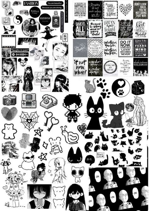 Stickers To Print For Phone Case, Emo Stickers, Phone Cover Stickers, Clear Phone Case Design, Sketchbook Cover, Scrapbook Printing, Black And White Stickers, Iphone Case Stickers, Anime Printables