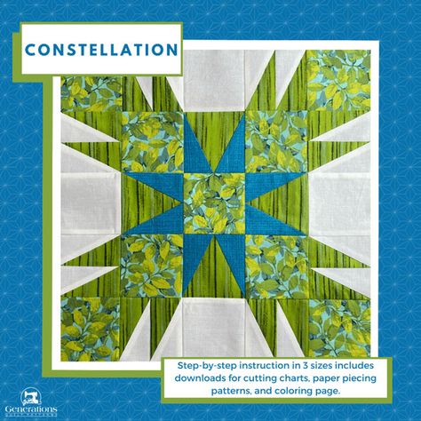 Free Constellation Quilt Block Pattern: Foolproof piecing in 3 sizes Constellation Quilt, Quilting 101, Fiber Crafts, Quilt Block Patterns Free, Star Quilt Blocks, Quilt Block Tutorial, Quilting Rulers, Quilt Block Pattern, Block Patterns