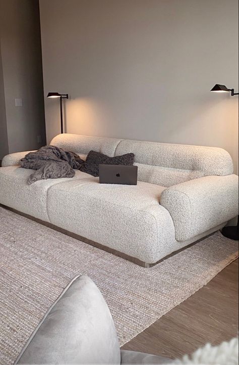 Fluffy Living Room, Movie Room Sofa, Fluffy Couch Aesthetic, Seating Area Ideas, Modular Sofa Apartment, White Aesthetic Couch, Cloud Sofa Apartment, White Cloud Couch Aesthetic, Future Apartment Decor