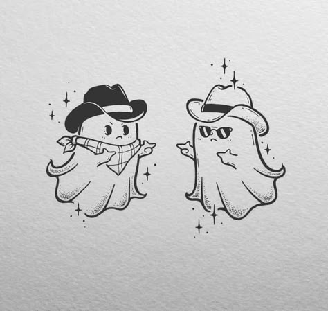 Matching Ghost Tattoos For Couples, Best Friend Ghost Tattoo, Dark Romance Tattoo Ideas, Funny Ghost Tattoo, Cartoon Ghost Tattoo, Halloween Matching Tattoos, Spooky Matching Tattoos, Goofy Tattoos, Together Tattoos