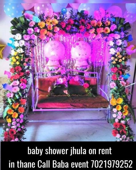 Dohale Jevan Decoration At Home, Dohale Jevan Decoration, Dohale Jevan, Indian Baby Shower Decorations, Indian Baby Showers, Indian Baby, Naming Ceremony, Shower Decorations, Baby Shower Parties