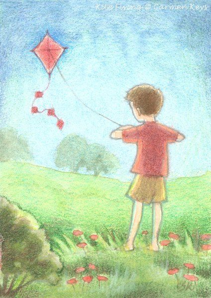 Fly Drawing, Go Fly A Kite, Storybook Art, Beginner Art, Easy Drawings For Kids, Childrens Books Illustrations, Work Art, Kite Flying, Landscape Art Painting